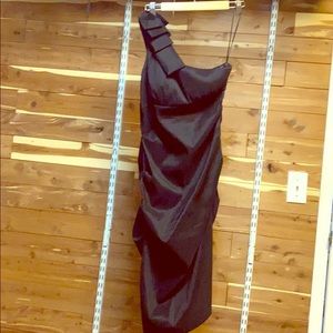 Black one shoulder ruched cocktail dress